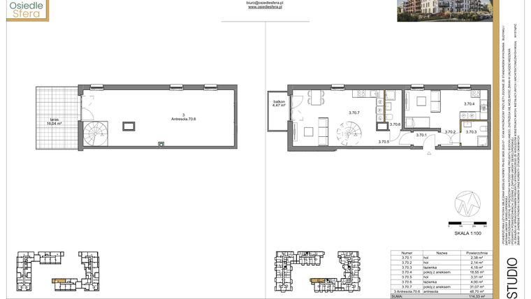 Rzut - Mieszkanie na sprzedaż 2 pokoje o powierzchni 114,06 m² - numer 70 w Osiedle Sfera etap II