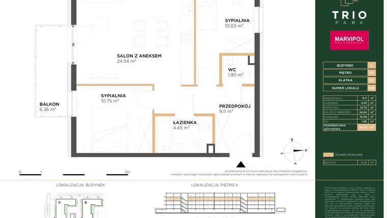 Rzut - Mieszkanie na sprzedaż 3 pokoje o powierzchni 60,78 m² - numer C028 w Trio Park bud. C