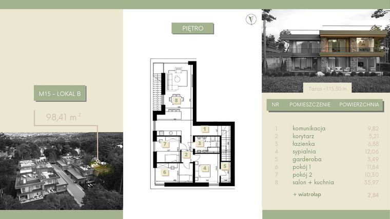 Rzut - Mieszkanie na sprzedaż 4 pokoje o powierzchni 98,41 m² - numer M15-2 w Morelife Apartments etap I i II