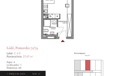 Rzut - Mieszkanie na sprzedaż 1 pokój o powierzchni 27,47 m² - numer C 4.2 w Melody Loft