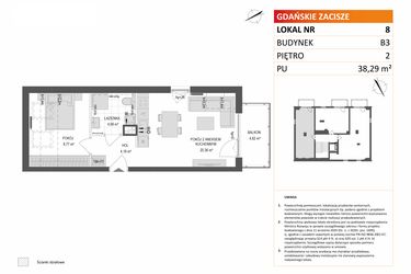 Rzut - Mieszkanie na sprzedaż 2 pokoje o powierzchni 38,29 m² - numer B3.8 w Gdańskie Zacisze