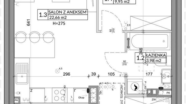 Rzut - Mieszkanie na sprzedaż 3 pokoje o powierzchni 56,89 m² - numer 19B w Osiedle Młodych