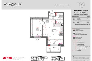 Rzut - Mieszkanie na sprzedaż 2 pokoje o powierzchni 37,2 m² - numer 29 w Antczaka 46
