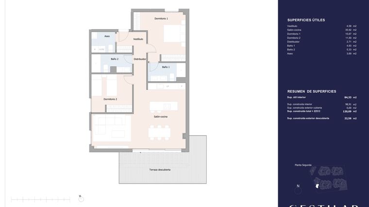 Rzut - Mieszkanie na sprzedaż 2 pokoje o powierzchni 98,91 m² - numer 12A w Isla Bela