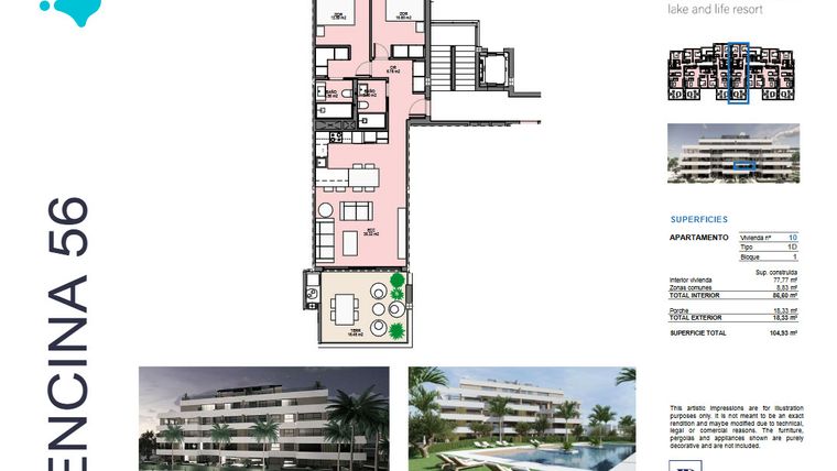 Rzut - Mieszkanie na sprzedaż 2 pokoje o powierzchni 77 m² - numer 10 w Santa Rosalía - Murcia