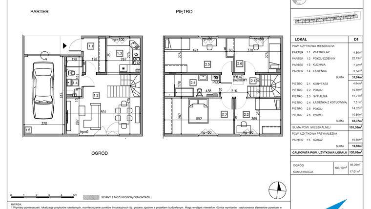 Rzut - Dom na sprzedaż 5 pokoi o powierzchni 120,86 m² - numer D1 w Majewska Domy