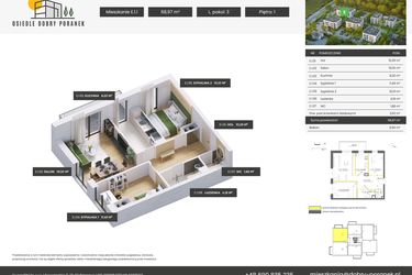 Rzut - Mieszkanie na sprzedaż 3 pokoje o powierzchni 68,97 m² - numer E.1.1 w Dobry Poranek