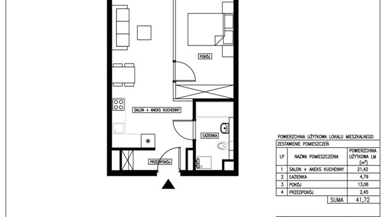 Rzut - Mieszkanie na sprzedaż 2 pokoje o powierzchni 41,72 m² - numer 35 w Nowa Kurkowa