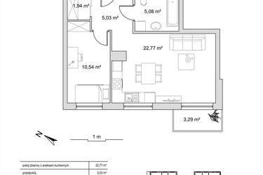 Rzut - Mieszkanie na sprzedaż 2 pokoje o powierzchni 45,36 m² - numer 6.22 w Vela Park bud. 6