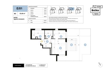 Rzut - Mieszkanie na sprzedaż 3 pokoje o powierzchni 53,48 m² - numer E/01 w Osiedle Bolko etap II