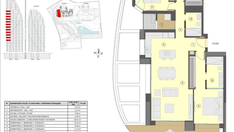 Rzut - Mieszkanie na sprzedaż 4 pokoje o powierzchni 117 m² - numer 2 w Sea Towers 3 Bedrooms
