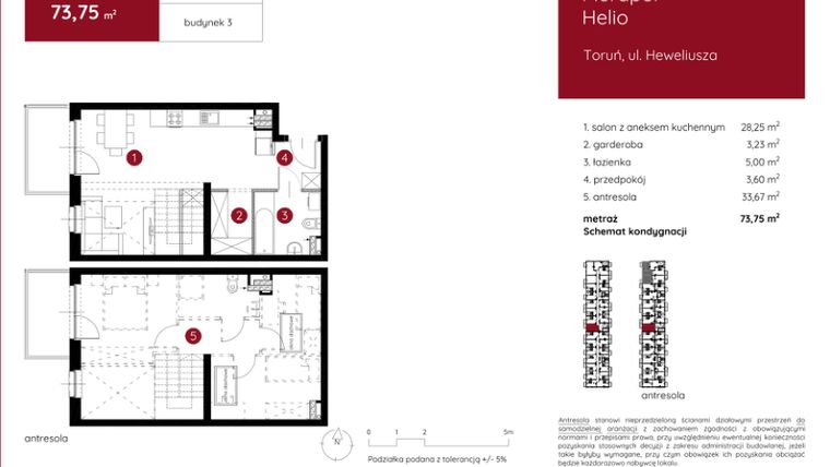 Rzut - Mieszkanie na sprzedaż 1 pokój o powierzchni 73,75 m² - numer 3.B.2.05 w Murapol Helio