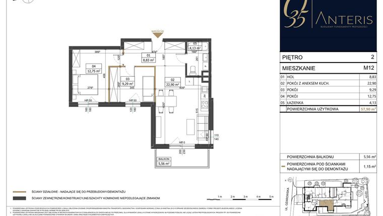 Rzut - Mieszkanie na sprzedaż 3 pokoje o powierzchni 57,9 m² - numer M.12 w Ożarowska 35