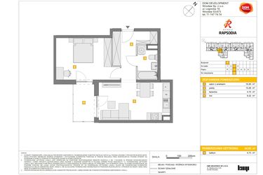 Rzut - Mieszkanie na sprzedaż 2 pokoje o powierzchni 44,93 m² - numer A.80 w Osiedle Rapsodia
