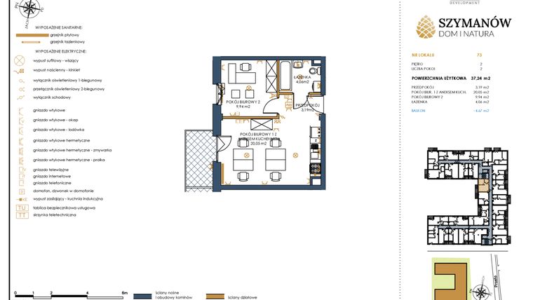 Rzut - Lokal użytkowy na sprzedaż 2 pokoje o powierzchni 37,24 m² - numer 73 w Szymanów Dom i Natura