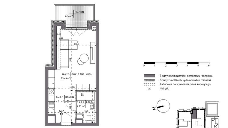 Rzut - Mieszkanie na sprzedaż 1 pokój o powierzchni 32,73 m² - numer B.4.2 w Polanka 21