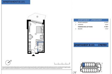 Rzut - Mieszkanie na sprzedaż 1 pokój o powierzchni 31,26 m² - numer B.1.01 w Wind Yacht