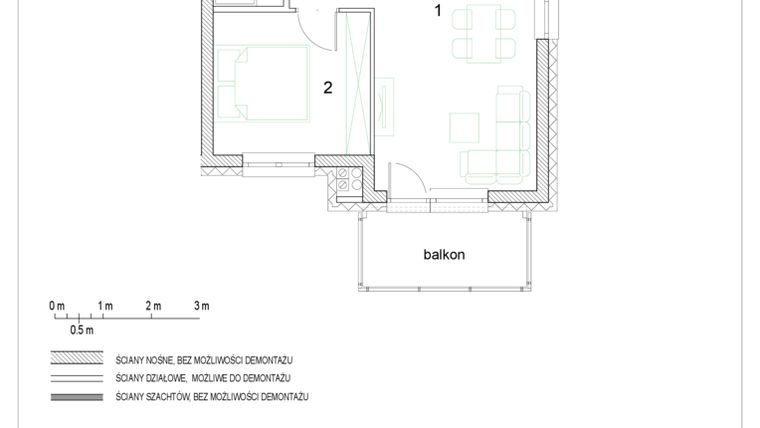 Rzut - Mieszkanie na sprzedaż 2 pokoje o powierzchni 36,69 m² - numer F1/P4/9 w Osiedle Jodłowa bud. F