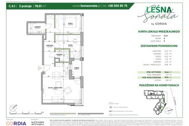 Rzut - Mieszkanie na sprzedaż 3 pokoje o powierzchni 78,01 m² - numer C.4.1 w Leśna Sonata