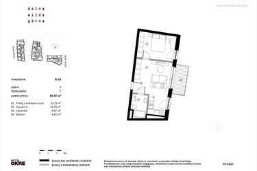 Rzut - Mieszkanie na sprzedaż 2 pokoje o powierzchni 38,67 m² - numer B.43 w Dolna Górna Wilda