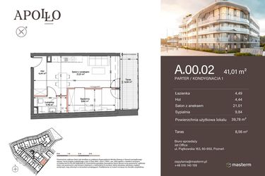 Rzut - Mieszkanie na sprzedaż 2 pokoje o powierzchni 39,78 m² - numer A.0.02 w Apollo Residence