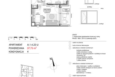 Rzut - Mieszkanie na sprzedaż 2 pokoje o powierzchni 37,72 m² - numer A.1.4.23U w Mikołajki Apartamenty