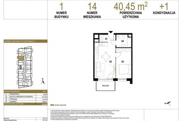 Rzut - Mieszkanie na sprzedaż 2 pokoje o powierzchni 40,45 m² - numer 1.M14 w Osiedle Saturna