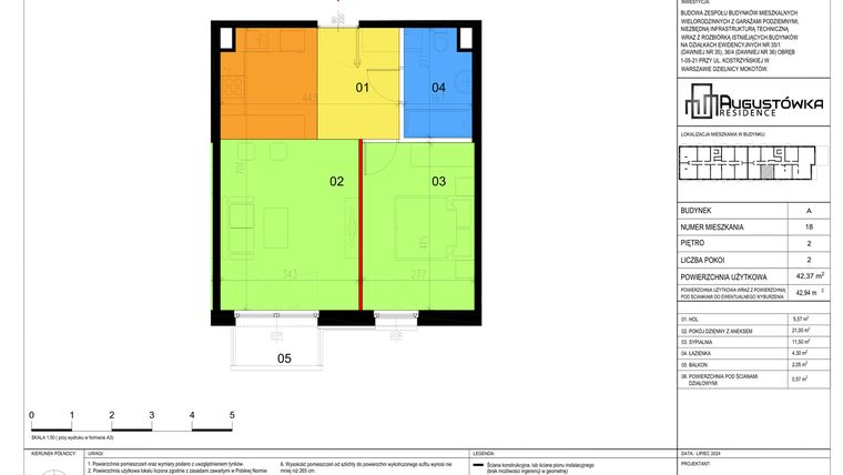 Rzut - Mieszkanie na sprzedaż 2 pokoje o powierzchni 42,37 m² - numer A18 w Augustówka Residence