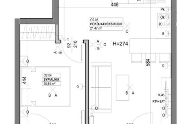Rzut - Mieszkanie na sprzedaż 2 pokoje o powierzchni 40,96 m² - numer O2 w Miasto Ogród 6 - OSLO i SZTOKHOLM
