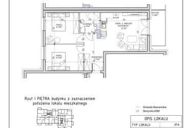 Rzut - Mieszkanie na sprzedaż 3 pokoje o powierzchni 57,68 m² - numer 44 w Osiedle Sady bud. E4