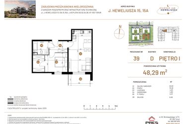 Rzut - Mieszkanie na sprzedaż 2 pokoje o powierzchni 48,29 m² - numer JAR-IV-D-LM-M39 w Osiedle JAR Heweliusza etap IV