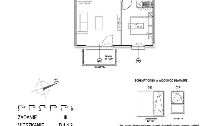 Rzut - Mieszkanie na sprzedaż 2 pokoje o powierzchni 48,82 m² - numer B.1.4.2 w Atut III
