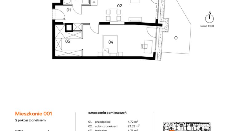 Rzut - Mieszkanie na sprzedaż 2 pokoje o powierzchni 59,04 m² - numer A.A001 w Miasto Polskich Mistrzów Olimpijskich II