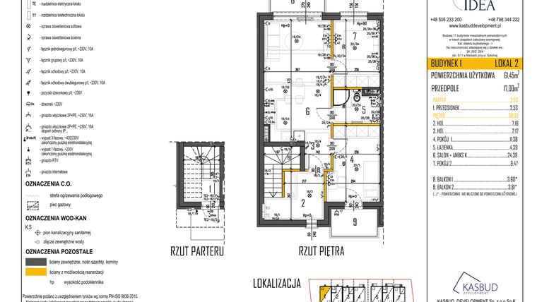 Rzut - Mieszkanie na sprzedaż 3 pokoje o powierzchni 61,45 m² - numer 1-L2 w Osiedle Idea etap II