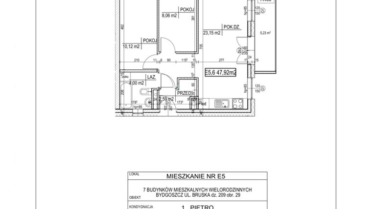 Rzut - Mieszkanie na sprzedaż 3 pokoje o powierzchni 47,92 m² - numer E5 w Bruska