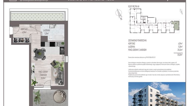 Rzut - Mieszkanie na sprzedaż 1 pokój o powierzchni 35,2 m² - numer M.C.39 w Cichy Zakątek