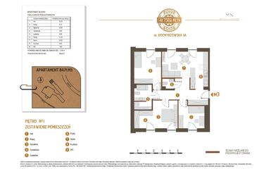 Rzut - Mieszkanie na sprzedaż 4 pokoje o powierzchni 84,23 m² - numer B4.P1.M3 w Faktoria Młyn
