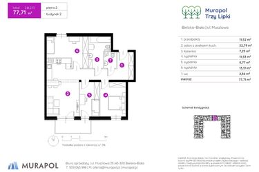 Rzut - Mieszkanie na sprzedaż 4 pokoje o powierzchni 78,15 m² - numer 2.B.2.13 w Murapol Trzy Lipki etap II