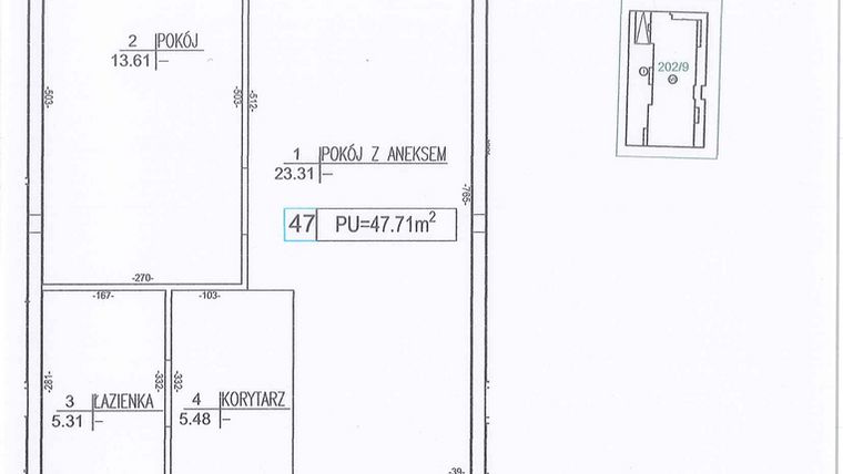 Rzut - Mieszkanie na sprzedaż 2 pokoje o powierzchni 47,71 m² - numer M47 w Nowe Sady 85