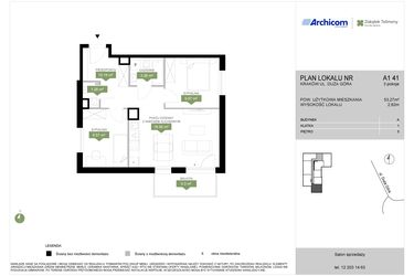 Rzut - Mieszkanie na sprzedaż 3 pokoje o powierzchni 53,27 m² - numer A1 41 w Zakątek Telimeny