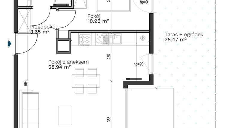 Rzut - Mieszkanie na sprzedaż 2 pokoje o powierzchni 47,66 m² - numer A-5 w Destino