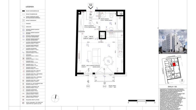 Rzut - Mieszkanie na sprzedaż 1 pokój o powierzchni 34,18 m² - numer 52 w Biała Kamienica