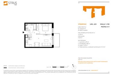 Rzut - Mieszkanie na sprzedaż 2 pokoje o powierzchni 41,62 m² - numer 3.A33 w Staszica 3