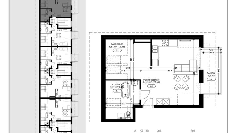 Rzut - Mieszkanie na sprzedaż 1 pokój o powierzchni 34,71 m² - numer B1-M5 w Śląska Park