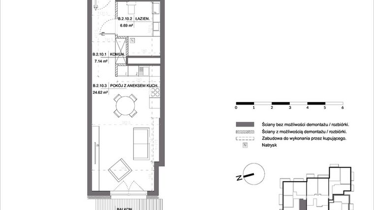 Rzut - Mieszkanie na sprzedaż 1 pokój o powierzchni 38,45 m² - numer B.2.10 w Polanka 21