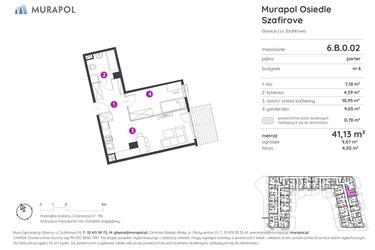 Rzut - Mieszkanie na sprzedaż 1 pokój o powierzchni 41,13 m² - numer 6.B.0.02 w Murapol Osiedle Szafirove