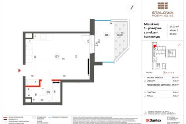 Rzut - Mieszkanie na sprzedaż 1 pokój o powierzchni 29,23 m² - numer 32 w Stalowa Form 43.45
