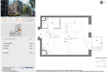 Rzut - Mieszkanie na sprzedaż 1 pokój o powierzchni 35,18 m² - numer I-C55 w Industria etap I-D