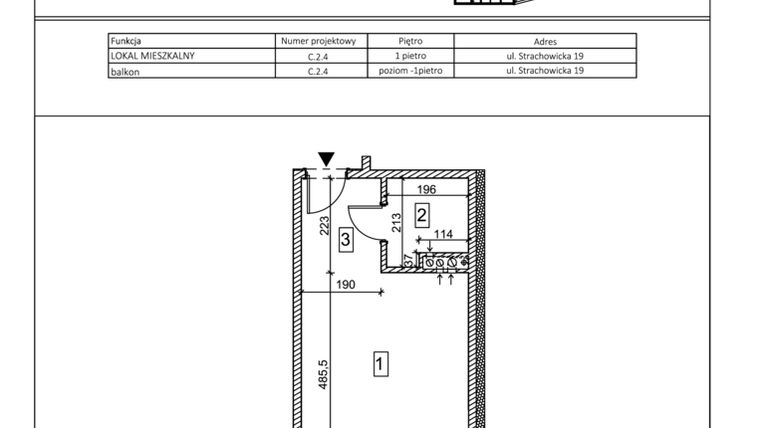 Rzut - Mieszkanie na sprzedaż 1 pokój o powierzchni 27,17 m² - numer C.2.4 w IVY HOUSE - Apartamenty inwestycyjne