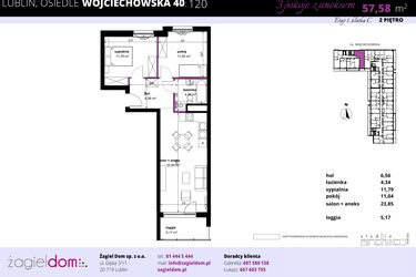 Rzut - Mieszkanie na sprzedaż 3 pokoje o powierzchni 57,58 m² - numer 120 w Wojciechowska Square